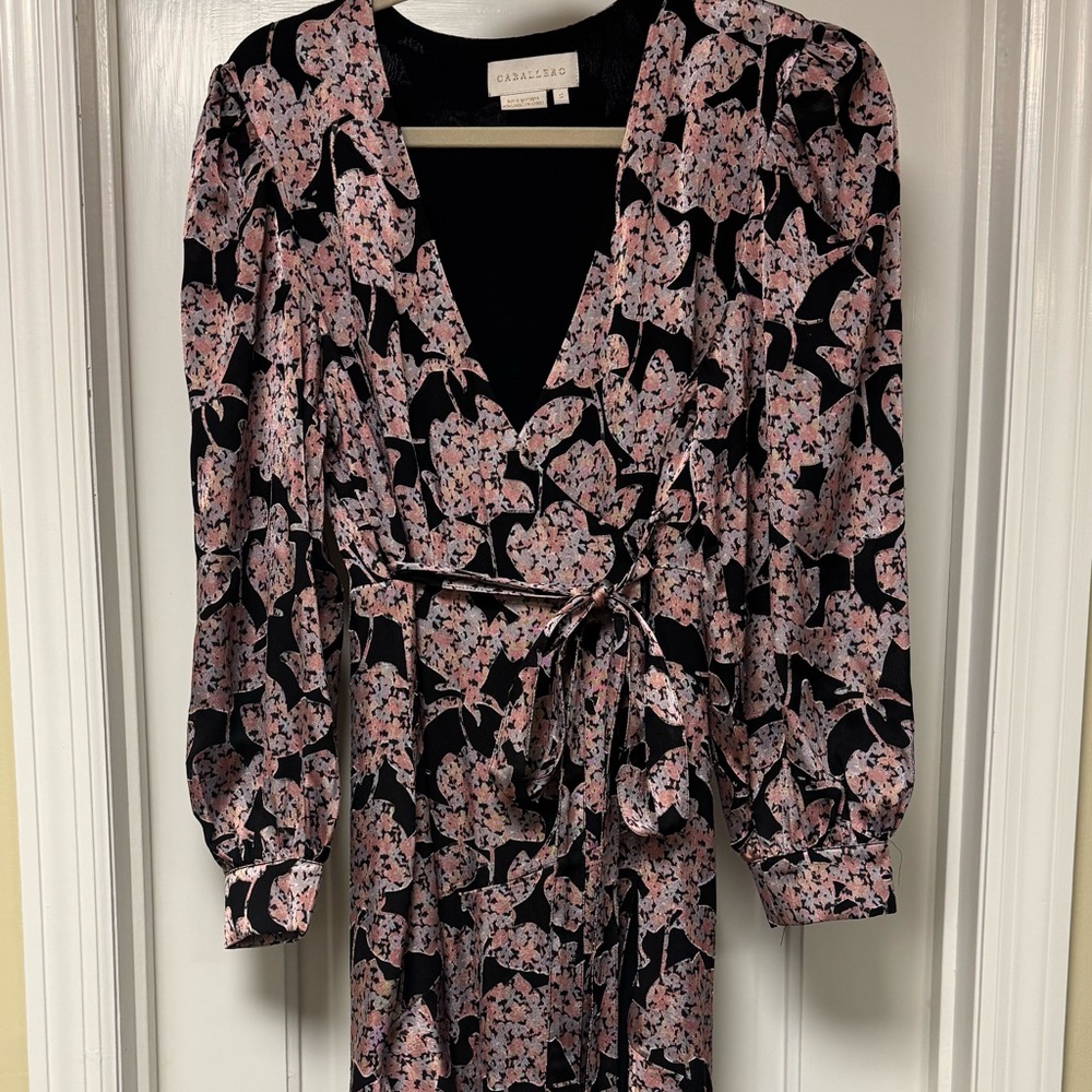 Chic Long Sleeve Floral Dress - Pink and Black